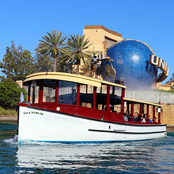 A water taxi on the river at Universal Orlando Resort