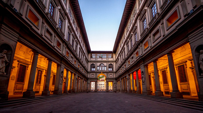 The Uffizi Gallery in Florence in the evening