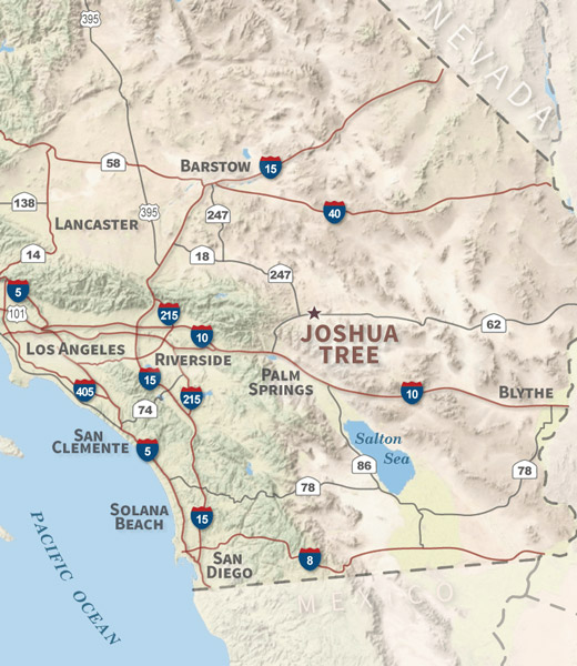California map highlighting Joshua Tree