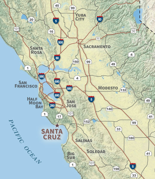 California map highlighting Santa Cruz